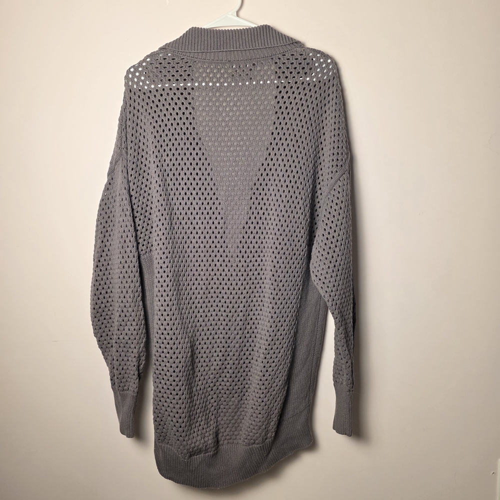 Varley Finn Longline Zip Cardigan Gray Open Knit Jacket Athleisure Layer Medium - Picture 2 of 8